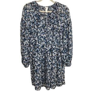 H&M Womens S Oversized Black Ditsy Floral Sheer Chiffon Dress Cottage Milkmaid